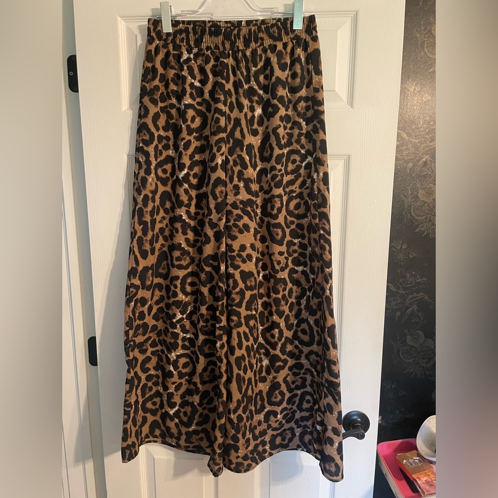 SHEIN Brown and Black Leopard Print wide leg pant